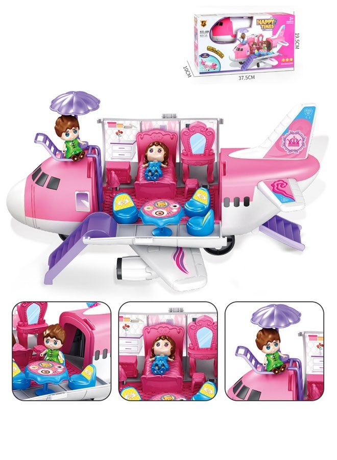 Bukela Pink Airplane Toy Private Jet Transport Cargo Vehicle, Big Large Aircraft Plane with Figures and Beauty Accessories Pretend Playset for Toddler Girls - Image 1
