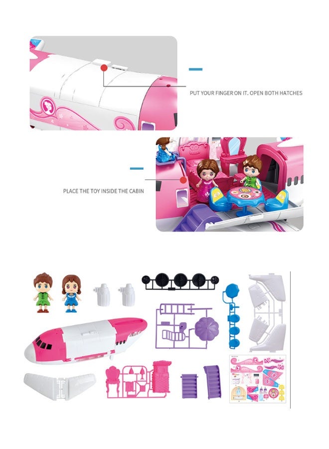 Bukela Pink Airplane Toy Private Jet Transport Cargo Vehicle, Big Large Aircraft Plane with Figures and Beauty Accessories Pretend Playset for Toddler Girls - Image 3