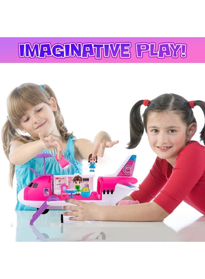 Bukela Pink Airplane Toy Private Jet Transport Cargo Vehicle, Big Large Aircraft Plane with Figures and Beauty Accessories Pretend Playset for Toddler Girls - Image 4