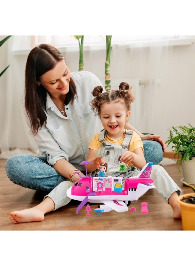 Bukela Pink Airplane Toy Private Jet Transport Cargo Vehicle, Big Large Aircraft Plane with Figures and Beauty Accessories Pretend Playset for Toddler Girls - Image 5