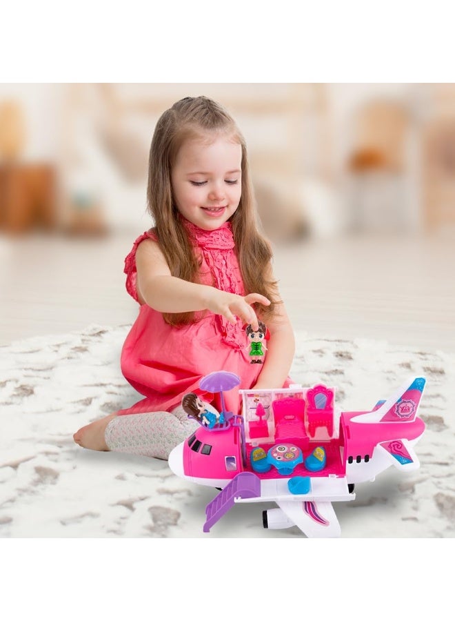 كيلا لعبة طائرة وردية اللون، طائرة خاصة لنقل البضائع، طائرة كبيرة مع شخصيات وإكسسوارات تجميل، مجموعة لعب تظاهرية للفتيات الصغيرات - Image 5