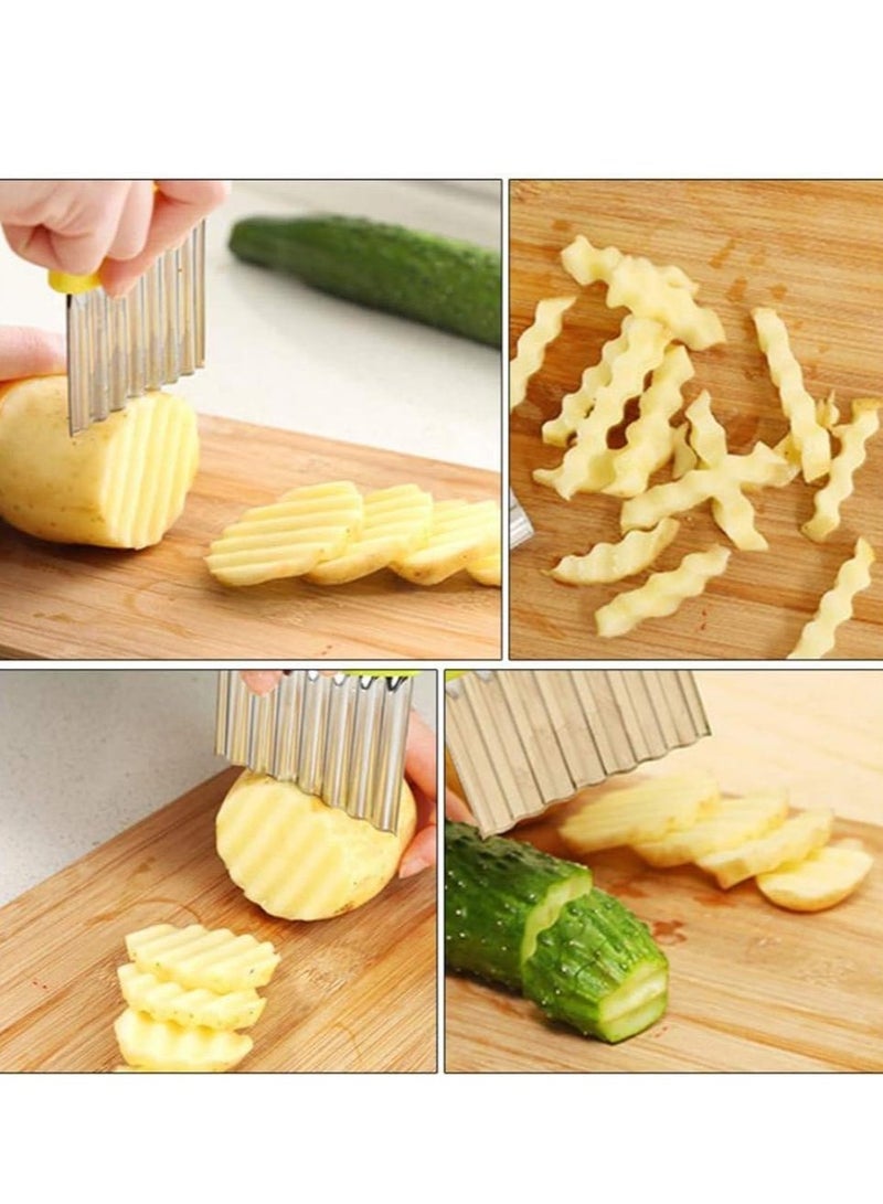 ECVV Crinkle Cutter Cutting Tool French Fry Slicer Potato Cutter Fruit Vegetable Wavy Chopper Knife Stainless Steel Random Color 1pcs - Image 3