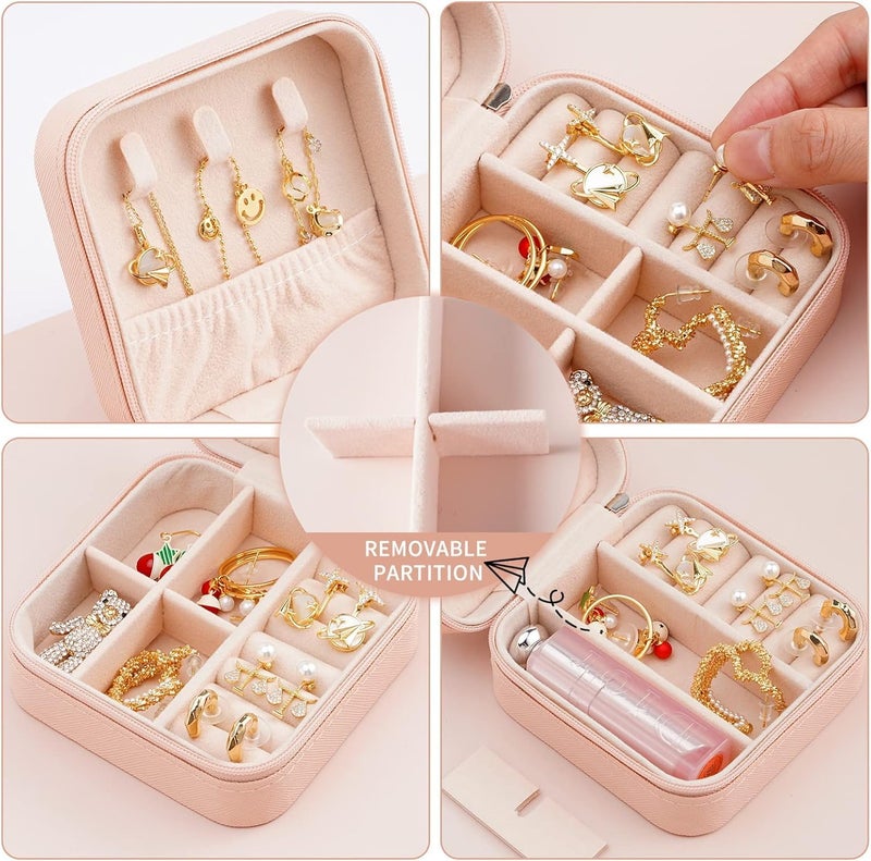 Elegant Mini Portable Jewelry Box Organizer for Rings, Earrings, Necklaces & Bracelets – Compact Travel Jewelry Storage Case with Mirror & Compartments for Women and Girls – Ideal Gift for Any Occasio - Image 3