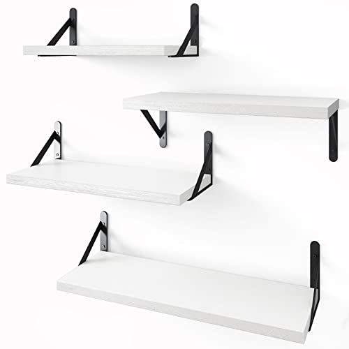 YGEOMER Floating Shelves for Wall, Different Sizes White Wall Shelves for Living Room, Bathroom, Bedroom, Kitchen, Home Decor (Set of 4) - Image 1