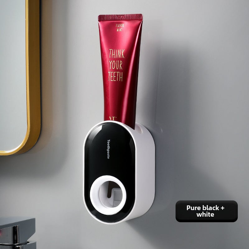 Automatic toothpaste squeezer wall-mounted punch-free toothbrush storage rack lazy toothpaste squeezer toothpaste holder(Black + White) - Image 5
