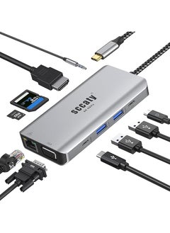 إيروريكس موزع USB C 10 في 1 مع منفذ HDMI 4K 60Hz ومنفذ إيثرنت 1000 ميجابت في الثانية وشحن PD 100 وات ومنفذ VGA ومنفذ صوت 3.5 مم وقارئ بطاقات SD 3.0 وTF 3.0 وموزع USB C 2*منفذ USB 3.0 لأجهزة الكمبيوتر المحمولة USB C وأجهزة Type C  - Image 1