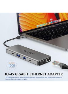 إيروريكس موزع USB C 10 في 1 مع منفذ HDMI 4K 60Hz ومنفذ إيثرنت 1000 ميجابت في الثانية وشحن PD 100 وات ومنفذ VGA ومنفذ صوت 3.5 مم وقارئ بطاقات SD 3.0 وTF 3.0 وموزع USB C 2*منفذ USB 3.0 لأجهزة الكمبيوتر المحمولة USB C وأجهزة Type C  - Image 3