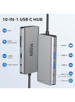 إيروريكس موزع USB C 10 في 1 مع منفذ HDMI 4K 60Hz ومنفذ إيثرنت 1000 ميجابت في الثانية وشحن PD 100 وات ومنفذ VGA ومنفذ صوت 3.5 مم وقارئ بطاقات SD 3.0 وTF 3.0 وموزع USB C 2*منفذ USB 3.0 لأجهزة الكمبيوتر المحمولة USB C وأجهزة Type C  - Image 2