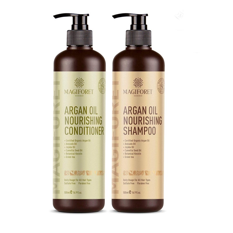 MagiForet Argan Oil Shampoo and Conditioner Set (2 x 16.9 Oz) - MagiForet Organic Shampoo & Conditioner Sulfate Free - Volumizing & Moisturizing, Gentle on Curly & Color Treated Hair,For Men & Women (cd set) - Image 1