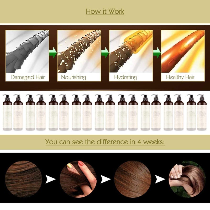 MagiForet Argan Oil Shampoo and Conditioner Set (2 x 16.9 Oz) - MagiForet Organic Shampoo & Conditioner Sulfate Free - Volumizing & Moisturizing, Gentle on Curly & Color Treated Hair,For Men & Women (cd set) - Image 2