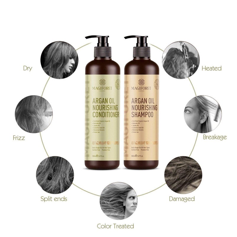 MagiForet Argan Oil Shampoo and Conditioner Set (2 x 16.9 Oz) - MagiForet Organic Shampoo & Conditioner Sulfate Free - Volumizing & Moisturizing, Gentle on Curly & Color Treated Hair,For Men & Women (cd set) - Image 3