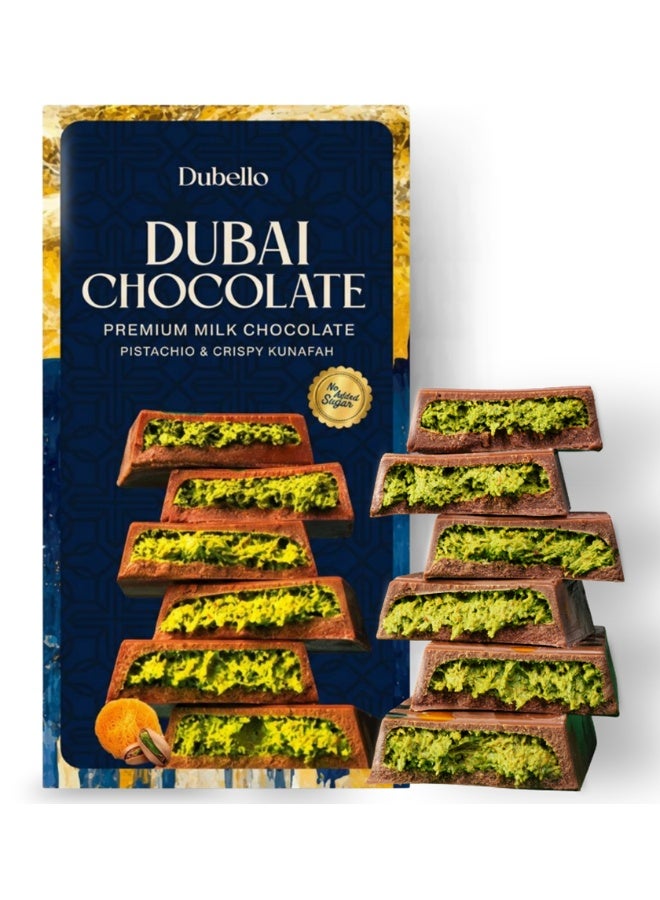 DUBELLO Dubai Chocolate 100g – Premium Milk Chocolate with Pistachio Cream & Crispy Kunafa – No Added Sugar – Luxury Middle Eastern Style Chocolate Bar – Gourmet Gift - Image 1