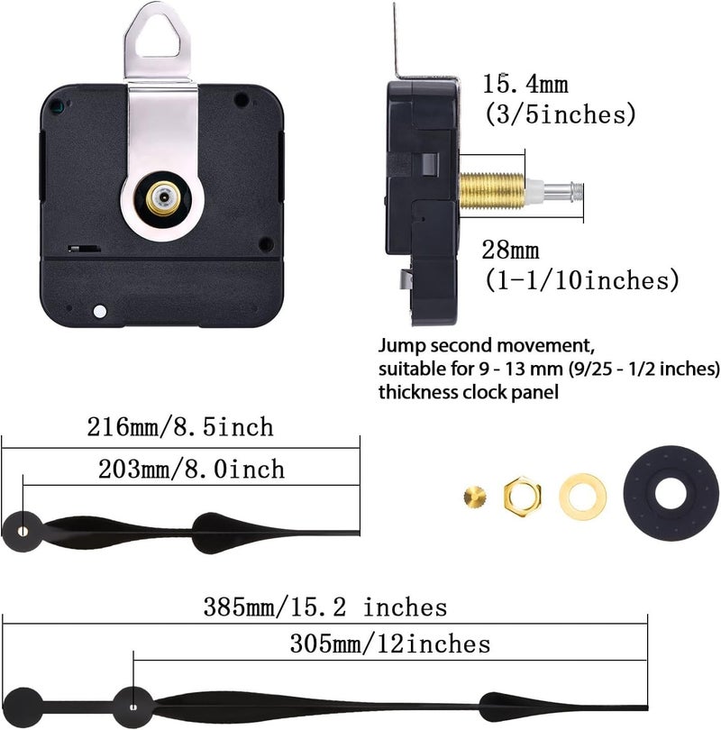 TERBBU High Torque Quartz Clock Movement Kit - 12" Spade Hands, Easy DIY Wall Clock Assembly, Perfect for Clock Repair & Custom Projects (Black) - Image 2
