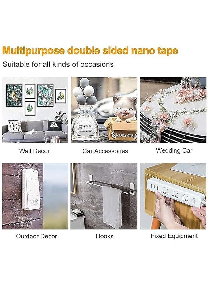 VEMPIX VEMPIX Double Sided Tape Heavy Duty Multipurpose Removable Traceless Mounting Adhesive Tape For Walls Washable Reusable Strong Sticky Strips Gel Grip Tape Nano Double Sided Tape  - Image 3