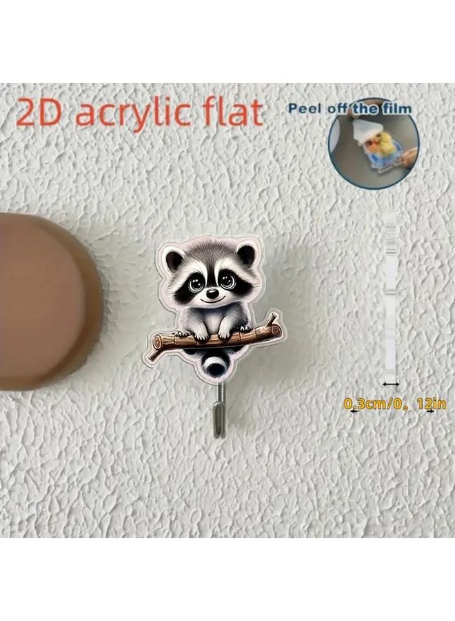 Charming Raccoon Wall Hook 2pcs Adhesive Acrylic Keychain Hooks Cartoon Decor - Image 1