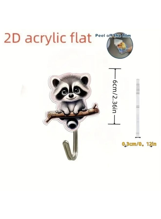 Charming Raccoon Wall Hook 2pcs Adhesive Acrylic Keychain Hooks Cartoon Decor - Image 4