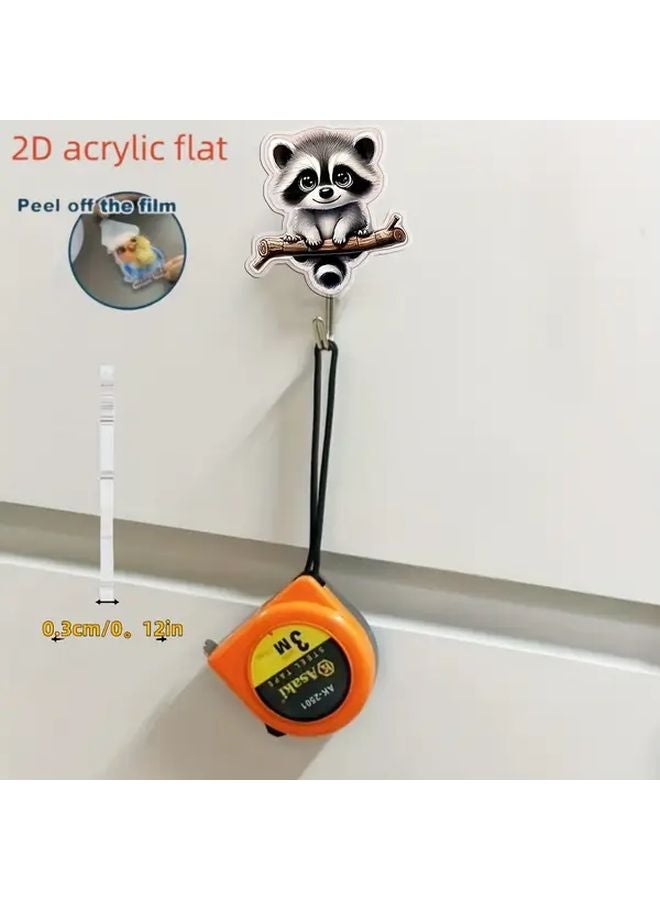 Charming Raccoon Wall Hook 2pcs Adhesive Acrylic Keychain Hooks Cartoon Decor - Image 5