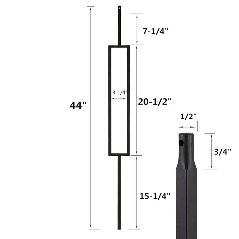 Senmit S11-Wrought Iron Balusters - Decorative Metal Balusters for Decks – 5Pcs Single Rectangle & 5 Pcs Plain Bar - 1/2-inch Hollow Iron Spindles – Satin Black Metal Railing - Image 5