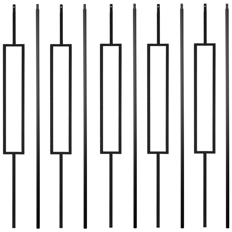 Senmit S11-Wrought Iron Balusters - Decorative Metal Balusters for Decks – 5Pcs Single Rectangle & 5 Pcs Plain Bar - 1/2-inch Hollow Iron Spindles – Satin Black Metal Railing - Image 1