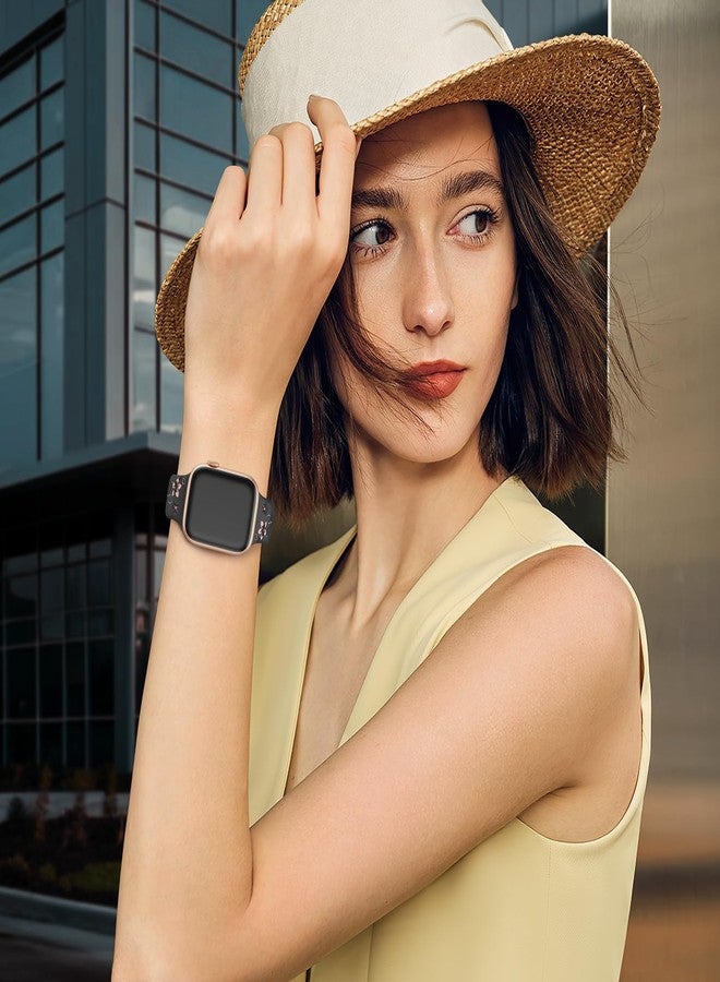 SuperNaNa Floral Engraved Bands Compatible with Apple Watch Band 41mm 40mm 44mm 45mm 42mm 38mm 46mm 49mm for Women,Cute Flower iWatch Bands Soft Silicone Sport Strap for iWatch Series SE 10 9 8 7 6 5 4 3 2 1 - Image 4
