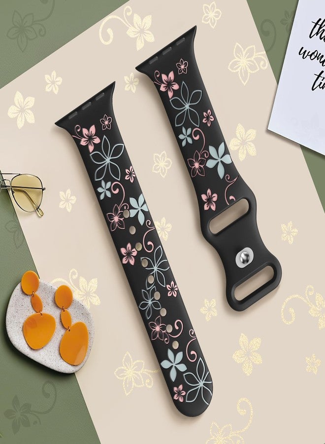 SuperNaNa Floral Engraved Bands Compatible with Apple Watch Band 41mm 40mm 44mm 45mm 42mm 38mm 46mm 49mm for Women,Cute Flower iWatch Bands Soft Silicone Sport Strap for iWatch Series SE 10 9 8 7 6 5 4 3 2 1 - Image 3