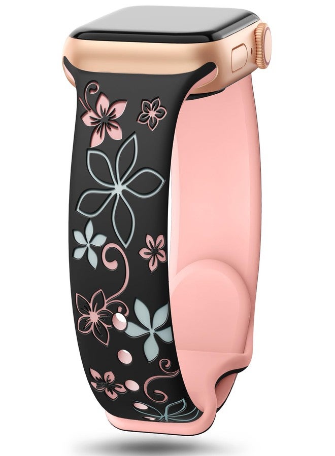 SuperNaNa Floral Engraved Bands Compatible with Apple Watch Band 41mm 40mm 44mm 45mm 42mm 38mm 46mm 49mm for Women,Cute Flower iWatch Bands Soft Silicone Sport Strap for iWatch Series SE 10 9 8 7 6 5 4 3 2 1 - Image 1