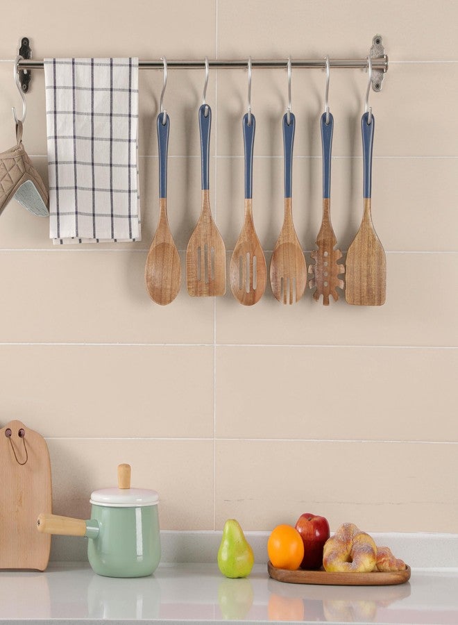 ROSOS Wooden Spoons For Cooking, 6 PCS Natural Acacia Wooden Cooking Utensils, Non-Stick Wood Kitchen Utensil Set for Kitchen Essentials, Smooth Grip Wood Cooking Spoons with Hanging Hole, Blue - Image 5