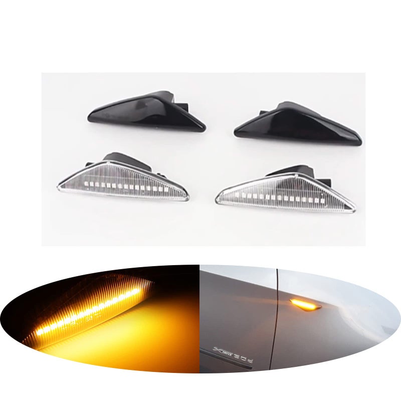 2x Clear Lens Sequential Flash Amber LED Front Fender Side Marker Light Assembly Compatible with BMW F25 X3 E70 X5 E71 X6 Left Right Replace OEM Clear Side marker Lamps