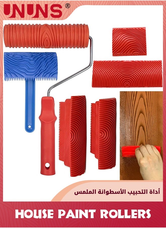 UNUNS Wood Grain Paint Tool,6PCS Soft Rubber Wood Grain Painting Tool,Textured Pattern Roller With Handle For Wall Floor Furniture DIY Room Decoration  - Image 1