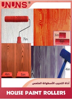 UNUNS Wood Grain Paint Tool,6PCS Soft Rubber Wood Grain Painting Tool,Textured Pattern Roller With Handle For Wall Floor Furniture DIY Room Decoration  - Image 2