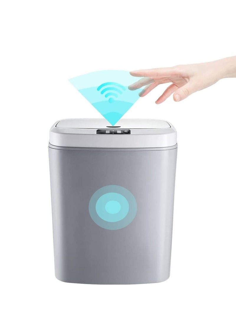 MIXDE 16L Smart Waste Bin Inductive Trash Can, Touchless Bathroom Trash Can with Lid Sensor Kitchen Dustbin, Automatic Sensor Waste Basket for Kitchen Home Office Bedroom (Gray) - Image 1