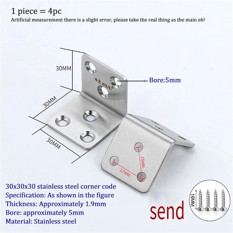 Stainless Steel L Shaped Angle Corner Brackets Fasteners Protector No 13 30x30 - Image 3