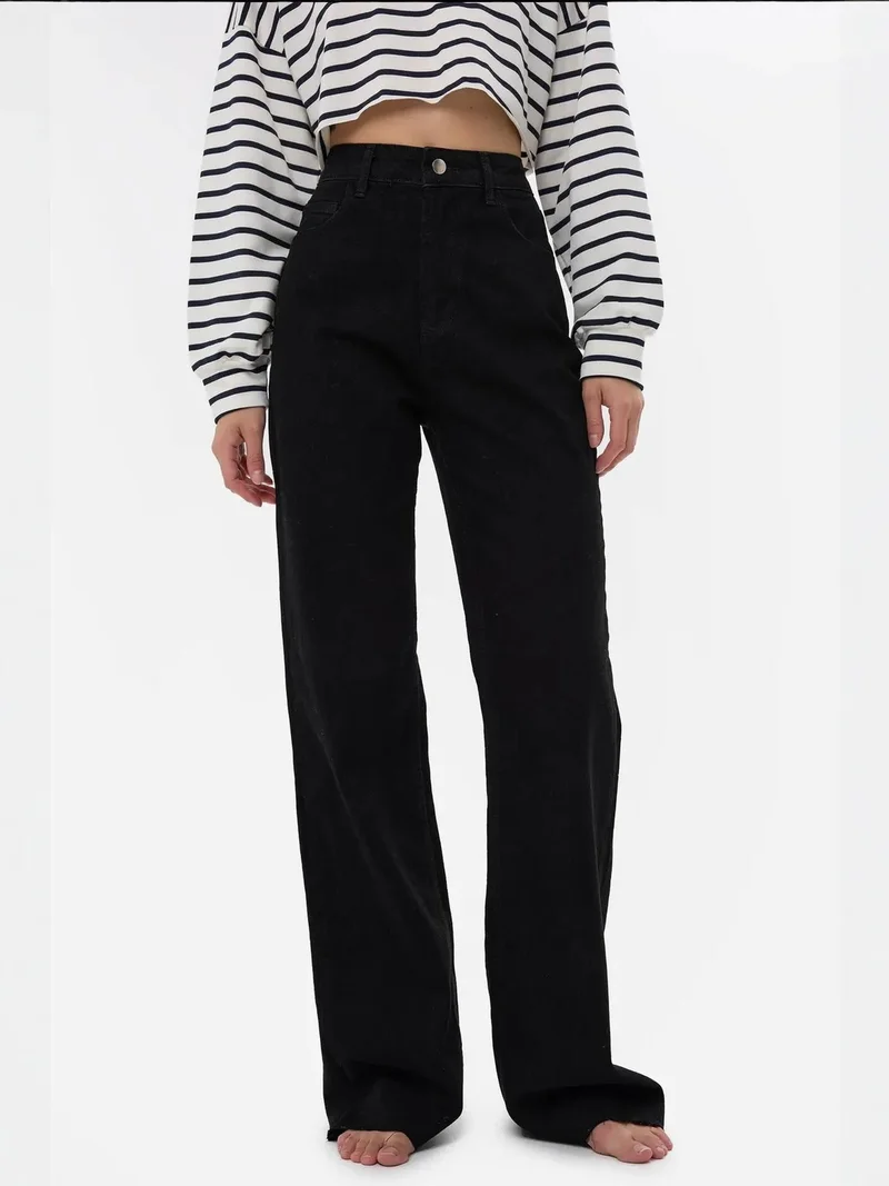 زوبعة جينز واسع الساق بخصر عالٍ