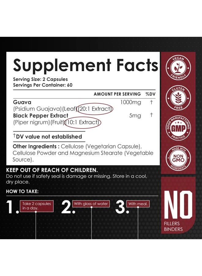 AMALTH Guava Leaf Extract 10:1 Maximum Strength Equivalent To 10000Mg With Piperine 90 Vegetable Capsules - Image 3