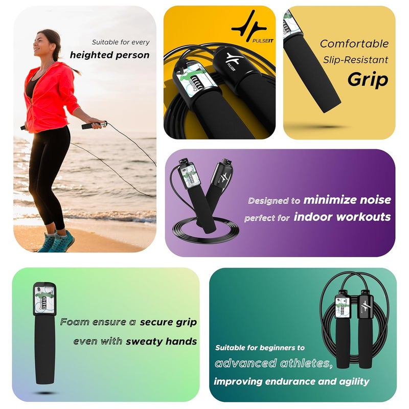 PULSEIT Adjustable Skipping Rope with Counter for Men & Women | Speed Jump Rope for Cardio, Weight Loss, Fitness & CrossFit | Tangle-Free, Lightweight & Durable – Ideal for Home & Gym Workouts - Image 2
