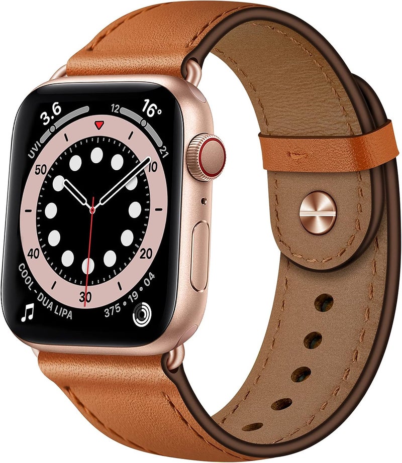 سوار OUHENG المتوافق مع Apple Watch مقاس 45مم 44مم 42مم 41مم 40مم 38مم، سوار بديل من الجلد الطبيعي لساعة iWatch SE والسلسلة 7 6 5 4 3 2 1 - Image 1
