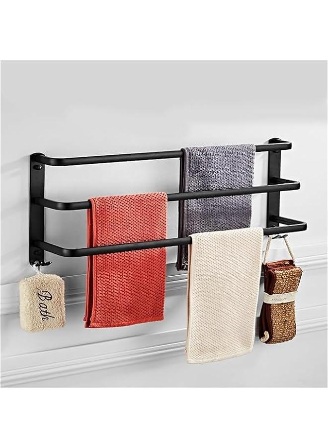 MIXDE Towel Rail, Self-Adhesive Towel Holder with Anti Rust Aluminium, 3 Tier Double Rod Towel Shelf Bar with 2 Hooks, No Drilling Towel Storage Wall Mounted 60CM for Bathroom Kitchen Shower (B2) - Image 3