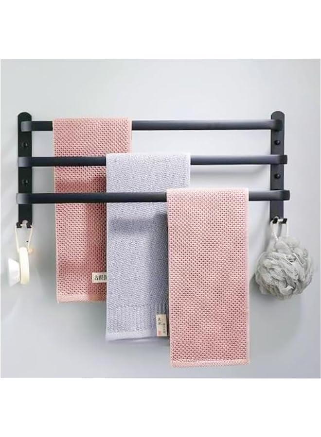 MIXDE Towel Rail, Self-Adhesive Towel Holder with Anti Rust Aluminium, 3 Tier Double Rod Towel Shelf Bar with 2 Hooks, No Drilling Towel Storage Wall Mounted 60CM for Bathroom Kitchen Shower (B2) - Image 2