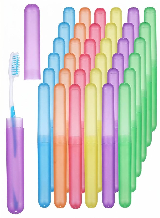 Caeuiciw 36 Pcs Travel Toothbrush Case Holder, Portable Toothbrush Storage, Classroom Pencil Case for Kids, 6 Assort Color Toothpaste Cover Protector for Travel Home School Use - Image 1