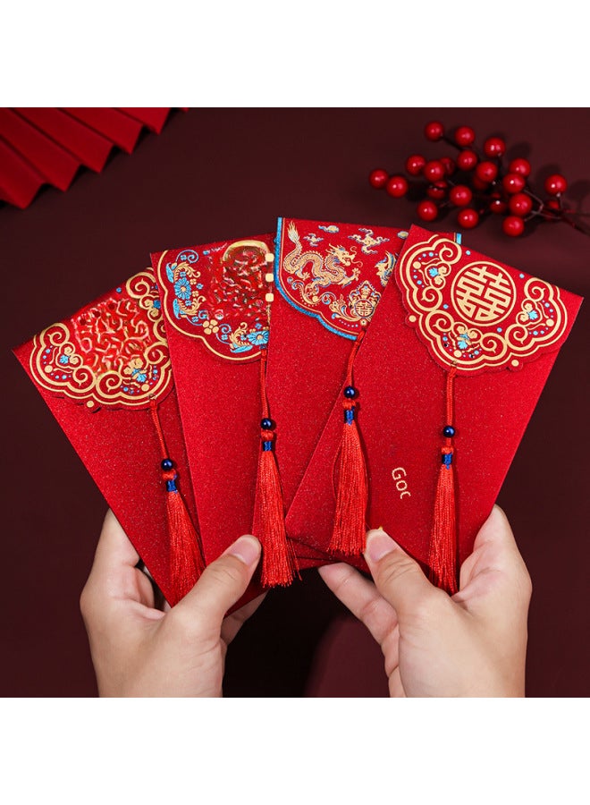 Wedding Wedding Red Envelope Chinese Gilding Profit Is To Seal The Door Happy Word Tassel Red Bag Wedding Change Creative - Image 3
