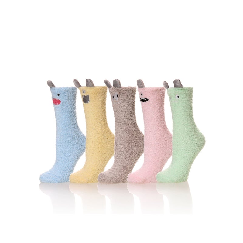 Barakah Fuzzy Socks, Slipper Socks, 5 pairs Womens Soft Cute Funny Animal Designe Microfiber Slipper Socks Cozy Fuzzy Winter Warm Socks - Image 1
