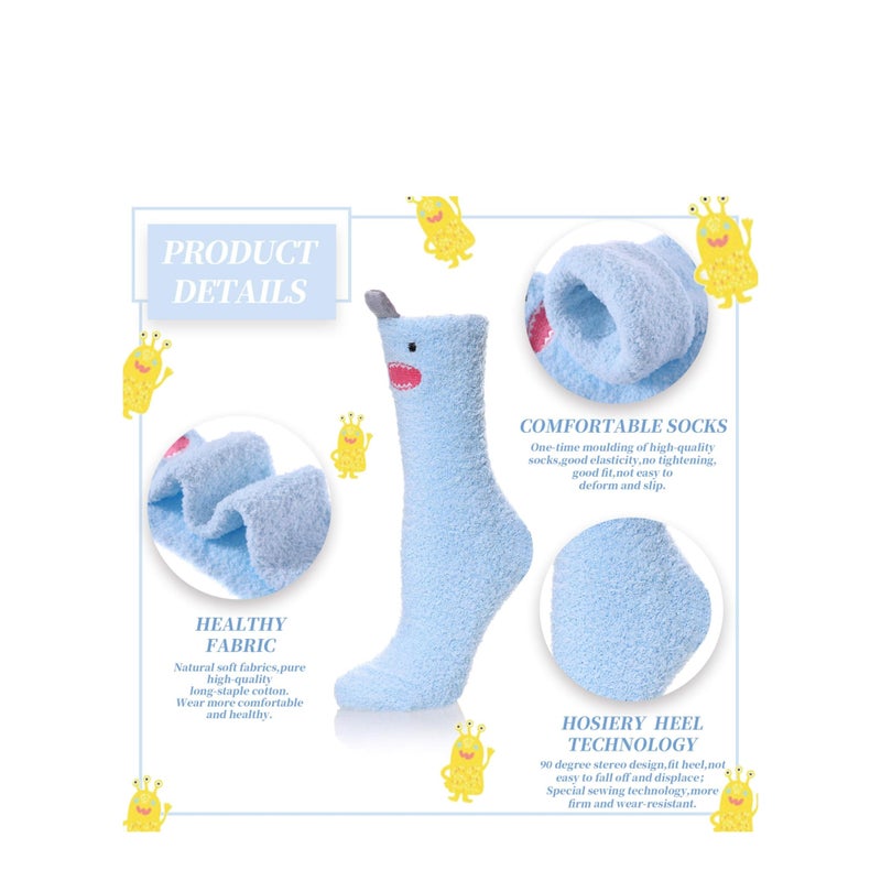 Barakah Fuzzy Socks, Slipper Socks, 5 pairs Womens Soft Cute Funny Animal Designe Microfiber Slipper Socks Cozy Fuzzy Winter Warm Socks - Image 2