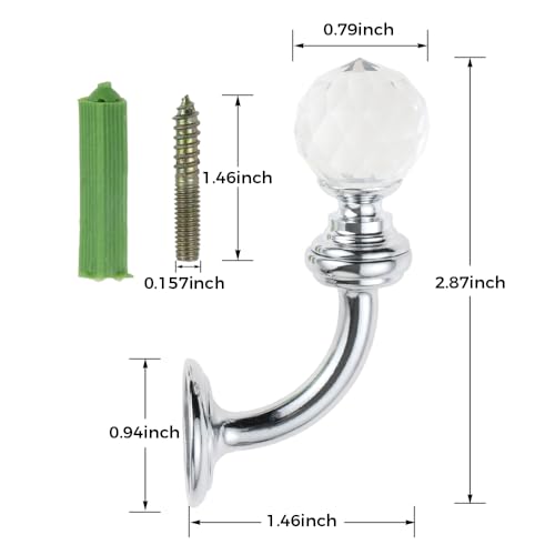 Mgoodoo 5pcs Small Crystal Hooks, 2.87x1.46inch Round Crystal Wall Coat Hat Hanger Holder,Sliver Wall Mounted Curtain Towel Hanger - Image 2