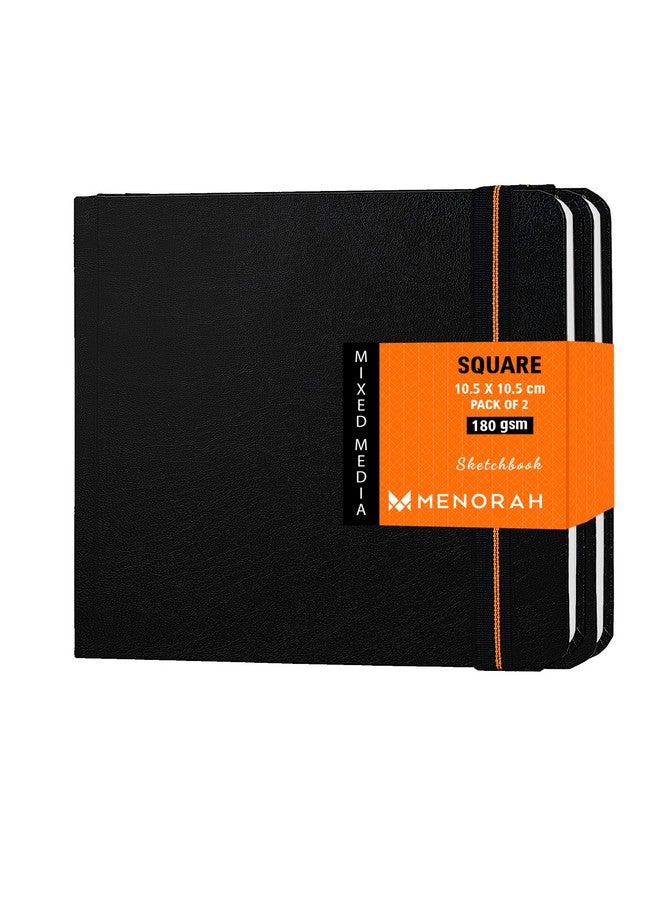 MENORAH مينوراه - دفتر رسم للفنانين - مربع - 180 جرام - الحجم (10.5 × 10.5 سم) عبوة من 2 - دفتر رسم صغير للسفر - 100 صفحة/50 ورقة - غلاف صلب - دفتر رسم مصنوع يدويًا - (أسود) ألوان مائية؛ معجون زيت، ورق - Image 1