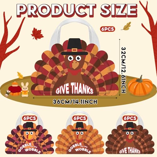 SilTriangle 24 Pcs Thanksgiving Non Woven Gift Bags with Handles Large Reusable Fall Treat Goodie Bags Bulk Autumn Candy Treat Tote for Thanksgiving Party Favor SuppliesTurkey1417 x 906 in - Image 3