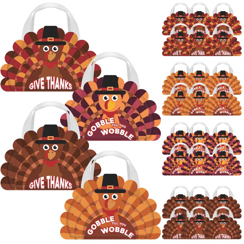 SilTriangle 24 Pcs Thanksgiving Non Woven Gift Bags with Handles Large Reusable Fall Treat Goodie Bags Bulk Autumn Candy Treat Tote for Thanksgiving Party Favor SuppliesTurkey1417 x 906 in - Image 2