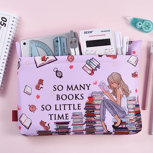LParkin Book Sleeve Cover with Zipper, So Many Books So Little Time Book Protector Pouch, Washable Fabric Book Sleeves, 11 x 9 Inch Book Lover Gifts, Bookish Gifts - Image 4