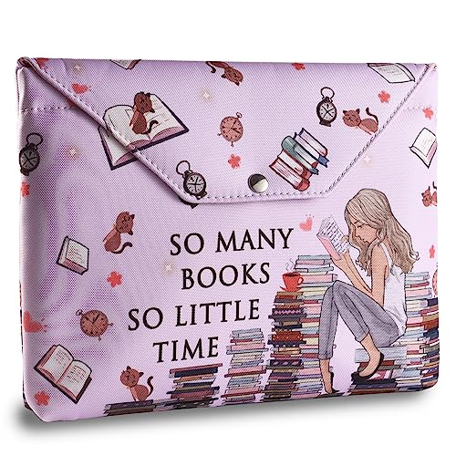 LParkin Book Sleeve Cover with Zipper, So Many Books So Little Time Book Protector Pouch, Washable Fabric Book Sleeves, 11 x 9 Inch Book Lover Gifts, Bookish Gifts - Image 1