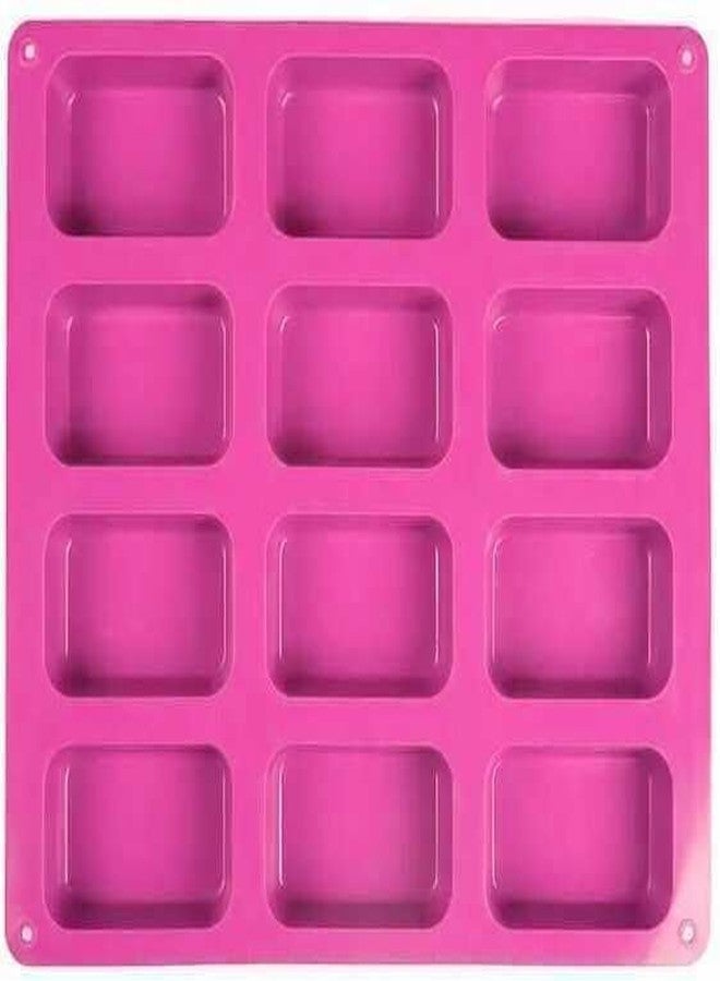 KITCHOOK Silicone Cake Mould 12 Cavity Square Silicone Soap Mold for Making, Loaf, Muffins, Cheesecakes, Cupcake Multicolor(75GM) (Pack of 1) AJ 088