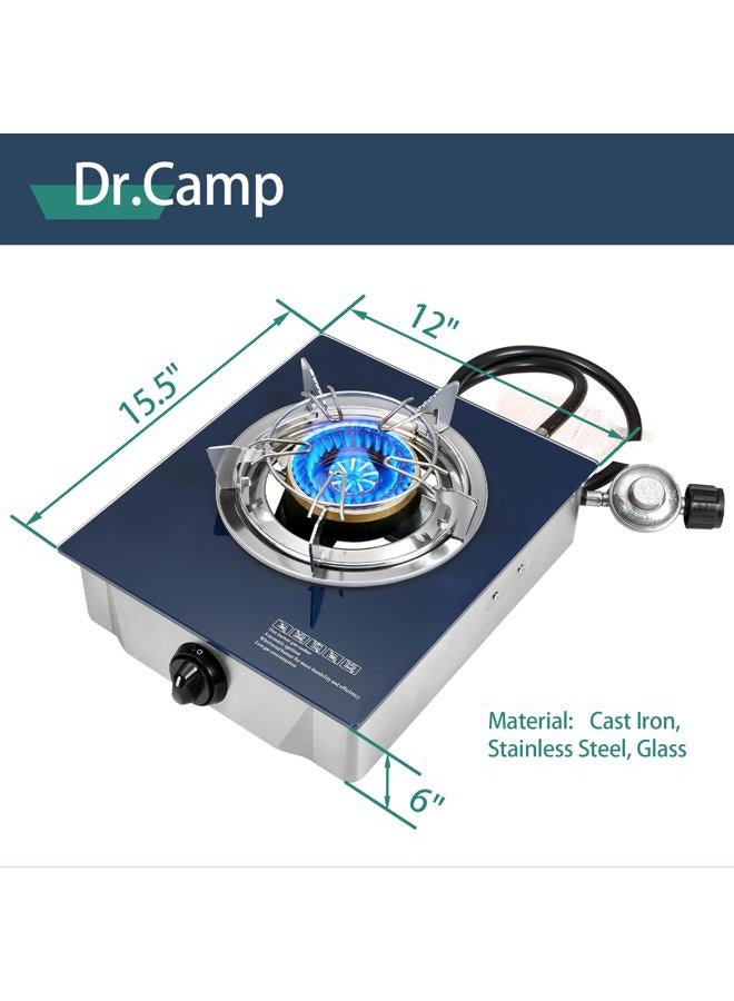 Dr.Camp Propane Gas Stove 12000 BTU Single Burner Glass Top Outdoor Camping Stove with CSA Listed Regulator and Gas Hose - Image 3